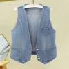 Women's Vests Women Long-sleeved Jacket Vintage Denim Vest With V Neck Double Buttons For Hop Streetwear Waistcoat Firm Fall