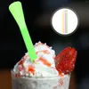 Engångskoppar Strån 150 st sked dubbel användning dricker halm för milkshakes rakad is (blandad färg)