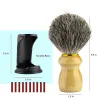 Brosse 2pcs Raser le support de brosse Ensemble, pur Badger Hair Rasage Brosse Brosse de bois Handle Resin Stand 2in1 Kit de rasage traditionnel pour hommes