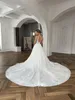 Delikat spaghettigemor V-ringning A-line bröllopsklänning Elegant Applices spets brudklänningar ärmlös dekorerad med glänsande tyll och domstolståg