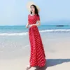 Tapetes 2024 Mulheres Verão Moda Chiffon Saia Red Wave Dot Vestido Longo Retro Hepburn Beach Tendência