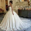 Luksusowe długie rękawy muzułmańskie satynowe sukienki ślubne 2020 suknia balowa sukienka ślubna szata mariee ślubna suknia ślubna pociąg vestidos de boda