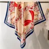 90*90 cm Classics Design Fashion Brand Classic Letter Beautiful Flower Grid Satin Luxury Square Scarf Outdoor Shawl Silk Turban Beach Wrap Women Flower Scarves