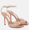 2024 Lady sandal high heel designer shoes saeda 100mm crystal strap pink satin leather sandals with crystal-embellishment wedding party dress shoes 35-43Box