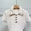 Casual Kleider Frauen Mode Kurzarm Süße Kleid Revers Perlen Elegante Kleine Duftende Hohe Qualität Weiß Mini Französisch Weibliche Vestidos