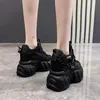 Casual Shoes Women High Platform Leather Chain Autumn Lace-up Chunky Sneakers 10CM Wedges Hidden Heels Leisure Woman