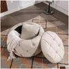 Meubles de salon Repose-pieds de rangement rond beige élégant avec bouton capitonné - Parfait pour une chambre à coucher grande et élégante Dhql4