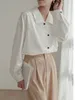 Camicette da donna Zoki Design Office Lady Camicia bianca in raso Elegante camicetta casual allentata francese Moda manica lunga Primavera Donna All Match Chic
