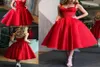 Spaghetti remmar älskling satin boll klänningar röda hemkommande klänningar te längd special tillfälle klänningar ankelängd fickfisk b9698783