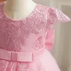 Baby Girls Dresses For 1st Birthday Party Backless Embroidery Elegant Big Bow Wedding Tutu klänning Pink Formal Gala Costume 240311