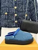 Aspenes Platform Clog Blu denim Suola in gomma con battistrada uomo donna zoccolo sandali firmati fodera in pelle di pecora paio pantofole Sandali con lettera taglia grande