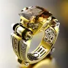 Vintage zirkongeometri smycken ringar för män lyxig gotisk ring fidget 14k gul guld ring herr smycken indiska smycken