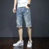 Denim Shorts, Men's Summer Loose Fit, Straight Leg, Korean Version, Brand with Holes, Personalized Trendy Brand, Cropped Pants, Thin Mid Length Pants