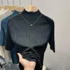 Women's T Shirts Korean Temperament Simple Versatile Fashion Half High Neckline T-shirt Summer Solid Folds Textured Mid Sleeved Top