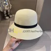 Chapeau seau élégant pour femmes, lettre en métal, protection solaire, chapeaux de paille, nœud à la mode, chapeaux de pêcheur, classique de styliste, chapeau d'été, visière