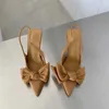 Klänningskor Womens 2024 Summer New Bow Sling Heels Sexig tunn tå Highhai4 H240321