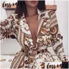 Robe de deux pièces Lessverge Floral Print Gold 2 Set Femmes Blazer Shorts À Manches Longues Sexy Col En V Costume Costume Tenues D'hiver Ensemble Drop Dhoji