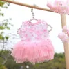 Dog Apparel Princess Dress Puppy Tutu Skirt Wedding Summer Peach Blossom Petal Embroidery Tulle Ruffle For Girls Pet