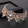 Tiaras Vintage Baroque Gold Rhinestone Crystal Crown Wedding Tiara Crown Pageant Prom Crowns Bride Headbands Crown Hair Accessories Y240320