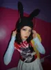 Gothic Grunge Rabbit Ear Hat HARAJUKU Y2K Punk łańcuch metalowy metalowy pierścień Lambslool Black Hat Kobiety Winter Warm Chic Streetwear 240307