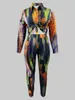 LW Plus Size Tie Dye Regular Fit Pants Set Shirt Collar Gradient Print Mönster Två bit outfit Casual Matching Suit for Women 240315