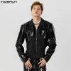 Vestes pour hommes Incerun Tops 2024 Style américain Beau Mens tronqué Arc Hem Design Manteaux Casual Solide Revers PU Tissu S-5XL