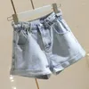 Damesjeans met hoge taille Bud-denimshorts Losse zomer All-match dunne krullende A-lijn broek met wijde pijpen Trend