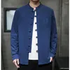 Camisas casuais masculinas primavera estilo chinês algodão base de linho manga longa camisa retro tang terno tamanho grande M-5XL