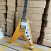Fly-V electric Guitar, Mahogany Body, Rosewood Fingerboard, Transparent Yellow Color, 6 Strings, Free Ship, fright left