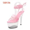 Sapatos de vestido Nightclub LED Light Up High Heels Modelo Walk Show Luminous Sandálias Ankle Lace-up Pole Dancing Mulheres Plataforma Transparente H2403214FVJ