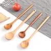 Spoons 1-4PCS Wooden Long Handle Spoon Round Natural Solid Wood Soup Scoops Dessert Porridge Tea Coffee Tableware Kitchen