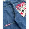 Mäns jeans jnco jeans y2k mens hip hop fyra av en snäll grafisk broderi retro blå baggy jeans denim byxor goth hög midja bredbyxor vinter01 943