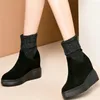 Casual Schuhe Mode Turnschuhe Frauen Slip Auf Kuh Leder Keile Hohe Ferse Vulkanisierte Weibliche Stricken Spitz Plattform Pumpen