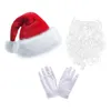 Береты Костюм Санта-Клауса Шапка Борода Очки Перчатки Реквизит для рождественской вечеринки H9ED