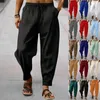 Męskie spodnie duże mężczyźni luz harem jesienne chińskie lniane nadwagę dresowe wietrzne spusty o wysokiej jakości spodle o zwykłym marce mężczyzna