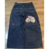 Men's Jeans JNCO Y2k Mens Hip Hop Size 7 Dice Graphic Embroidered Retro Blue Baggy High Waist Wide Leg Trousers Streetwear Winter01 237