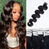 Extensions Bande noire naturelle ondulée dans les Extensions de cheveux pour les femmes noires bande de trame de peau de corps de cheveux humains dans les Extensions de cheveux