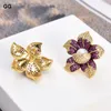 Boucles d'oreilles à tige GG Jewelry Cz Pave Pearl Blanc Jaune Plaqué Or Fleur