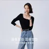 Toyouth Women Bottoming Tees Autumn Long Sleeve Flera halsringningar Slim Stretch T-shirt Comfort Basic undertröja toppar 240328