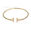 Bracciale rigido con ciondolo di design AA TifanT Love Bracciale aperto in argento 925 doppia t femminile in oro rosa 18 carati bianco Fritillaria turchese pieno di diamanti mossite marea OB9Q