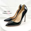 Chaussures de robe Unique Couture Talons hauts 2023 Nouveau Bureau Femmes Pompes En Cuir Verni Noir Bout Pointu Stiletto Grande Taille Style Élégant H24032502