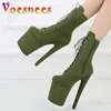 Kledingschoenen Stripper Sexy Combat Fetish 8 Inch Hoge Hakken Platform Enkellaarsjes Dames Winter Gothic 20CM Legergroen Paaldansen Strappy H240325