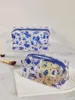 Cosmetic Bags Big Waterproof Transparent PVC Sapphire Blue Coral Pattern Makeup Bag Organizer Travel Students Pencil B