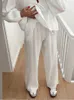 Pantalon de deux pièces pour femmes, chemises à lacets, ensemble long pour femmes, manches décontractées, jambes larges, pantalon femme printemps Chic 2 pièces