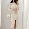 Sukienki swobodne 2024 Odzież Vintage Elegancka ciepła, gruba jesień zima kobieta sweter kobiety solidne z dzianiny Korean Halter vestido