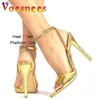 Kleidschuhe 2023 Neue Sommer spitze High Heels Mode Schlangendruck Party Sandalen Plus Size Schnallenriemen Damen vergoldete Bankettpumpen H240325