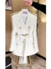 Dameskostuums Mode Koreaanse Witte Blazer Jas Voor Vrouwen Herfst Winter 2024 Vintage Lange Mouw Opgemerkt Double-Breasted Jas vrouwelijke Tops