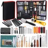 Kit de fabricação de ferramentas, ferramentas de trabalho com ferramentas de carimbo de couro, tapete de corte, ranhurador e kit de rebites para profissionais iniciantes