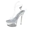 Buty dress sandałów 2020 Platforma przezroczysty pasek zegarka w kształcie litery T Pokaż cienkie wysokie obcasy 15/18 cm Wodoodporne Bridalri2V H240321