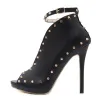 Pumps NEW Summer Autumn Women Shoes Peep Toe Ankle Boots Sexy Party Pumps High Heel 12cm Rivets Motorcycle Black Sandals Luxury